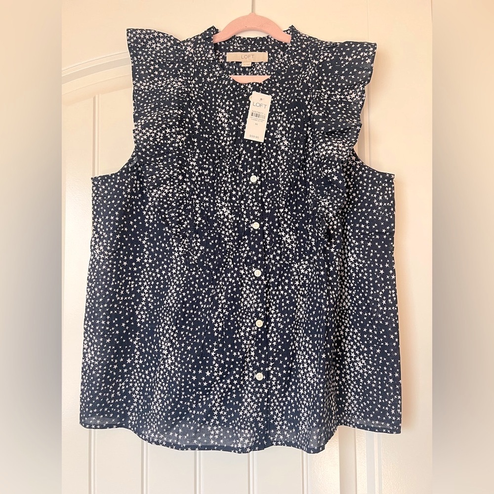 LOFT Dark Blue Star Pattern Blouse